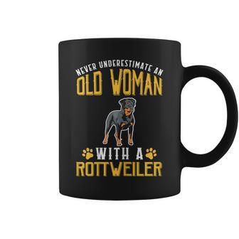 Never Underestimate An Old Woman With A Rottweiler Coffee Mug - Thegiftio UK