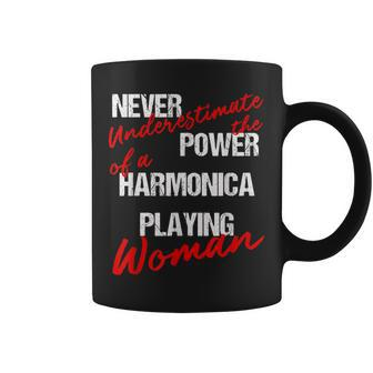 Never Underestimate The Power Of A Harmonica Playing Woman Coffee Mug - Seseable
