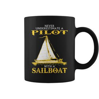 Never Underestimate Sailboat Pilot Coffee Mug - Seseable