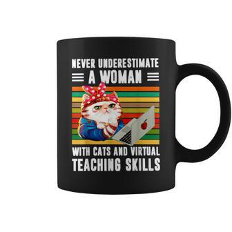 Never Underestimate Woman With Cats Virtual Teaching Skills Coffee Mug | Mazezy