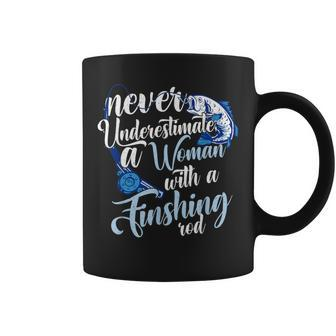 Never Underestimate A Woman With A Fishing Rod Angler Coffee Mug | Mazezy
