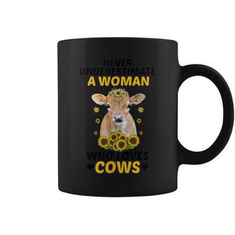 Never Underestimate A Woman Who Loves Cows Farming Lover Coffee Mug - Seseable