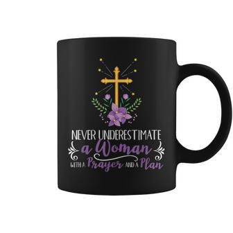 Never Underestimate A Woman With A Prayer & A Plan Deaconess Coffee Mug | Mazezy
