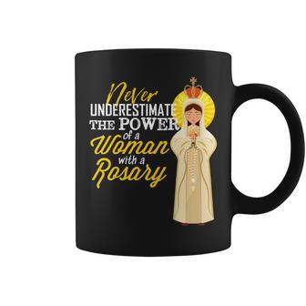 Never Underestimate A Woman With A Rosary Blessed Mary Coffee Mug - Thegiftio UK