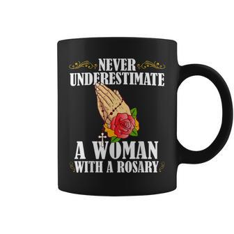 Never Underestimate A Woman With A Rosary Catholic Beads Coffee Mug - Monsterry