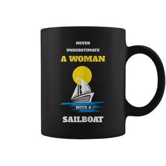 Never Underestimate A Woman With A Sailboat Boating Coffee Mug | Mazezy