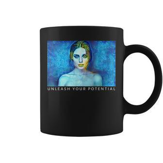 Unleash Your Potential Motivational Quote Robotic Lady Coffee Mug | Mazezy