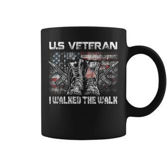 Us Veteran I Walked The Walk Combat Boots Dogtag Usa Flag Coffee Mug | Mazezy