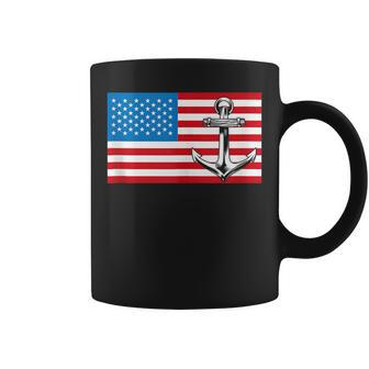 Usa American Flag Nautical Blue Anchor Patriotic Coffee Mug | Mazezy