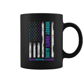 Usa Flag Nobody Fights Alone Suicide Prevention Awareness Coffee Mug - Seseable