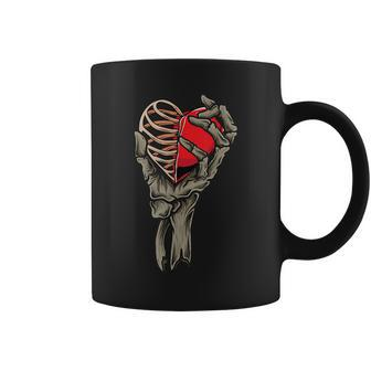 Valentines Day Skull Skeleton Hand Holding Red Heart Love Coffee Mug - Seseable