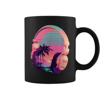 Vaporwave Headphones Music Beach Vibe Lofi Rock Aesthetic Coffee Mug | Mazezy