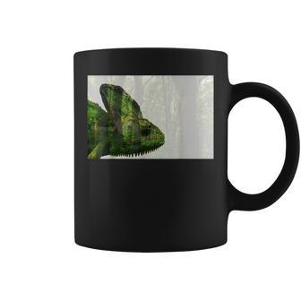 Veiled Chameleon Calm Forest Double Exposure Coffee Mug | Mazezy