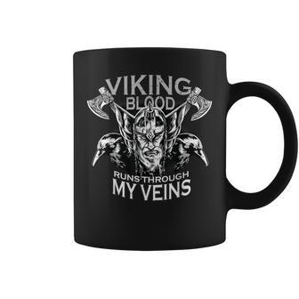 Viking Blood Runs Through My Veins Bearded Viking Warrior Coffee Mug - Seseable