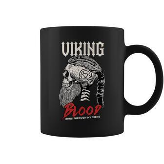 Viking Blood Runs Through My Veins Bearded Warrior Skull Coffee Mug - Seseable