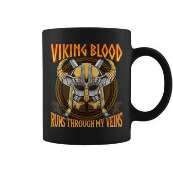 Viking Blood Runs Through My Veins Norse Nordic Mythology Coffee Mug - Seseable
