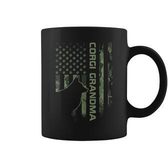 Vintage American Camo Flag Proud Corgi Grandma Silhouette Coffee Mug | Mazezy DE