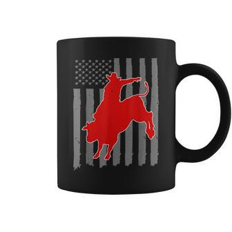 Vintage American Flag Bucking Bull Riding Patriotism Rodeo Rodeo Funny Gifts Coffee Mug | Mazezy