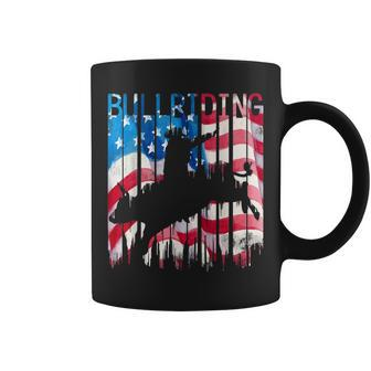 Vintage American Flag Rodeo Bull Riding Paint Drip Rodeo Funny Gifts Coffee Mug | Mazezy