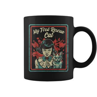 Vintage Child Game Horror Dark Humor My First Rescue Cat Dark Coffee Mug | Mazezy