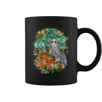 Vintage Cute Ghost Pumpkin Green Mushroom Forest Halloween Coffee Mug | Mazezy