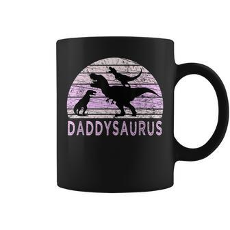 Vintage Daddy Dinosaur Daddysaurus 2 Two Girls Dad Husband Coffee Mug | Mazezy