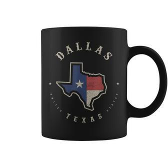 Vintage Dallas Texas State Flag Map Skyline Souvenir Coffee Mug | Mazezy