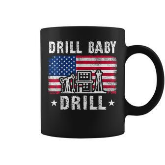 Vintage Drill Baby Drill American Flag Trump Funny Political Coffee Mug - Seseable