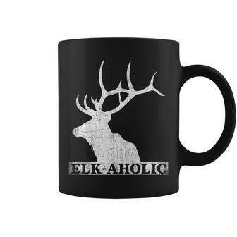 Vintage Elkaholic Funny Elk Hunter Elk-Aholic Distressed Coffee Mug | Mazezy