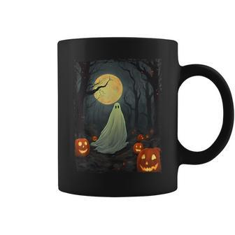 Vintage Ghost In Gothic Forest Full Moon Halloween Coffee Mug - Monsterry UK