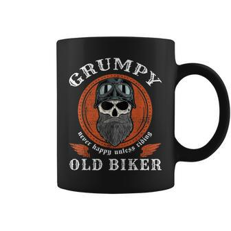 Vintage Grumpy Old Biker Skull With Beard Helmet Motorcycle Coffee Mug | Mazezy