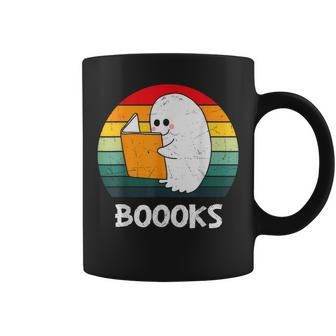 Vintage Halloween Booooks Cute Ghost Reading Books Teacher Coffee Mug - Seseable