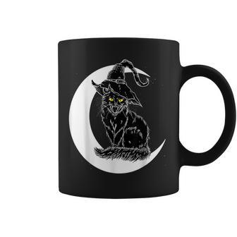 Vintage Halloween Scary Black Cat Witch Hat Moon Witchy Gift Moon Funny Gifts Coffee Mug | Mazezy