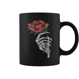Vintage Halloween Skeleton Hand With A Rose Flower Halloween Funny Gifts Coffee Mug | Mazezy AU