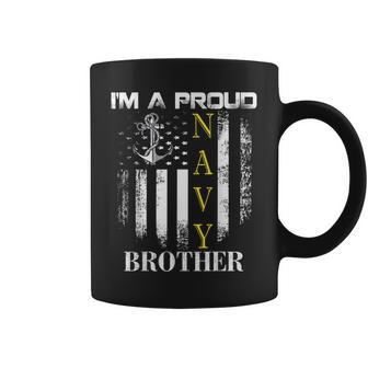 Vintage Im A Proud Navy Brother With American Flag Gift Coffee Mug - Monsterry DE
