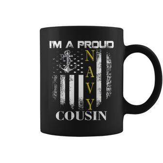 Vintage Im A Proud Navy Cousin With American Flag Gift Coffee Mug | Mazezy