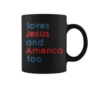 Vintage Loves Jesus & America Too God Christian 4Th Of July Coffee Mug | Mazezy