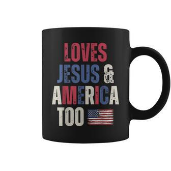Vintage Loves Jesus And America Too Patriotic Proud Usflag Coffee Mug | Mazezy