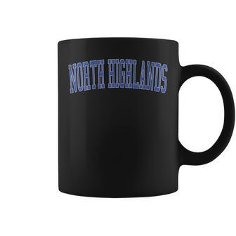 Vintage North Highlands Ca Distressed Blue Varsity Style Coffee Mug | Mazezy