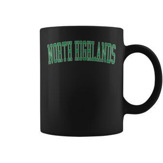 Vintage North Highlands Ca Distressed Green Varsity Style Coffee Mug | Mazezy