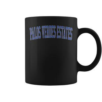 Vintage Palos Verdes Estates Ca Distressed Blue Varsity Styl Coffee Mug | Mazezy