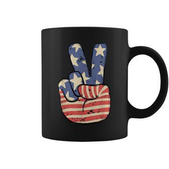Vintage Patriotic Peace Hand Sign 4Th Of July American Flag Coffee Mug | Mazezy
