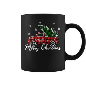 Vintage Red Plaid Truck Merry Christmas Snow Farm Fresh Tree Coffee Mug | Mazezy