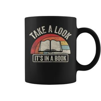 Vintage Retro Take A Look Its In A Book Bookworm Reading Coffee Mug | Mazezy