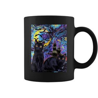 Vintage Scary Halloween Black Cat Costume Witch Bat & Moon Moon Funny Gifts Coffee Mug | Mazezy