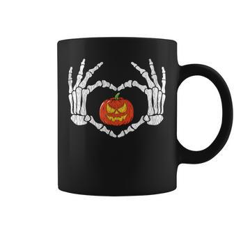 Vintage Skeleton Hands Heart Love Pumpkin Autumn Halloween Coffee Mug | Mazezy