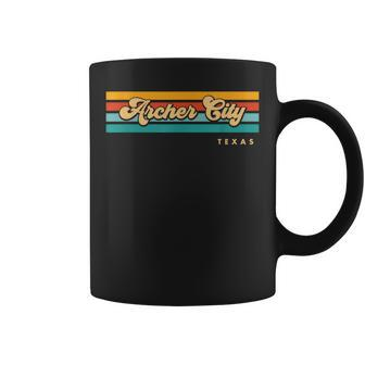 Vintage Sunset Stripes Archer City Texas Coffee Mug | Mazezy