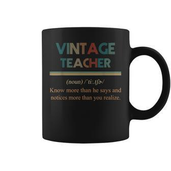 Vintage Teacher Noun Definition Knows More Than He Says Coffee Mug - Thegiftio UK