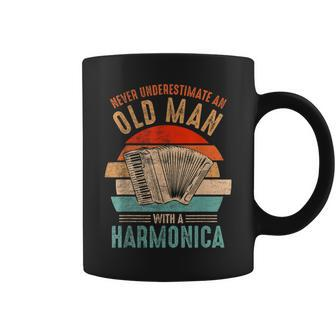 Vintage Never Underestimate An Old Man With A Harmonica Coffee Mug - Seseable