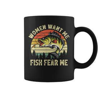 Vintage Women Want Me Fish Bass Fear Me Funny Lover Fishing Coffee Mug - Seseable